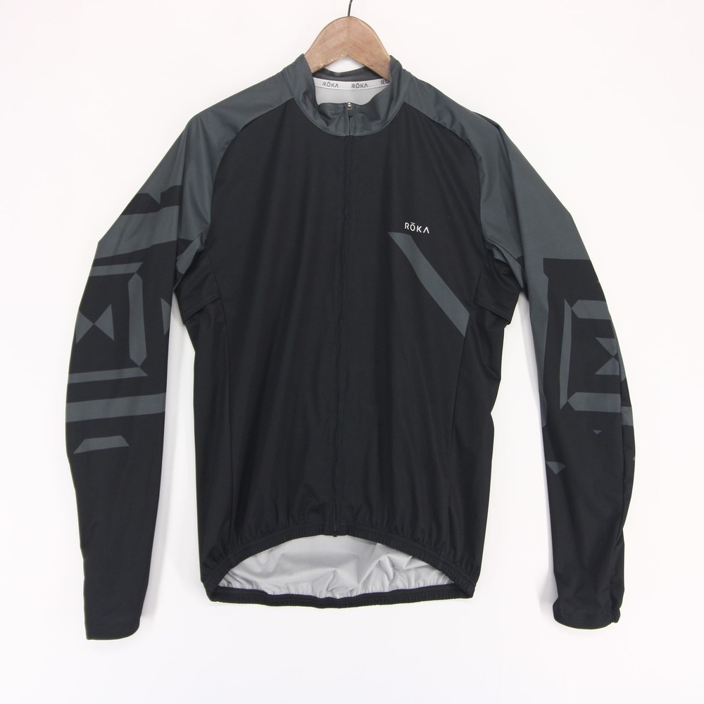 Roka Cycling Jacket Mens M Black Graphic Full Zip Long Sleeve Bike Windbreaker